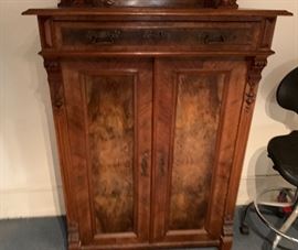Antique French Walnut Burl Cabinet 6 Shelves and 1 Drawer 39x18x76 HxWxD