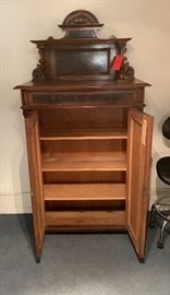 Antique French Walnut Burl Cabinet 6 Shelves and 1 Drawer 39x18x76 HxWxD