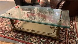 Antique Brass Glass Top Coffee Table claw foot	48x24x16	HxWxD
