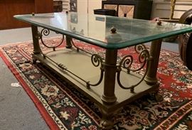 Antique Brass Glass Top Coffee Table claw foot	48x24x16	HxWxD