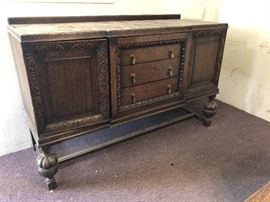 Antique  Oak Buffet 4 Shelves and 3 Drawers	60x22x37	HxWxD