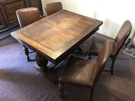Antique Oak Dining Table with 4 Nailhead Chairs	45.5x35x30	HxWxD