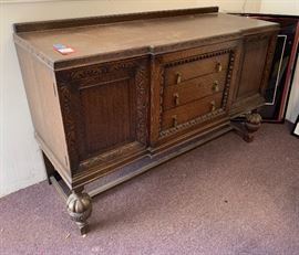 Antique  Oak Buffet 4 Shelves and 3 Drawers	60x22x37	HxWxD