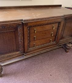 Antique  Oak Buffet 4 Shelves and 3 Drawers	60x22x37	HxWxD