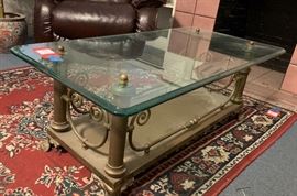 Antique Brass Glass Top Coffee Table claw foot	48x24x16	HxWxD