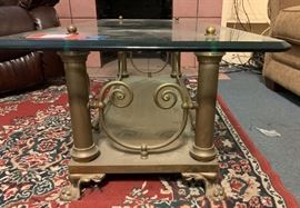 Antique Brass Glass Top Coffee Table claw foot	48x24x16	HxWxD