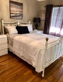 Queen white iron bed & mica furniture 