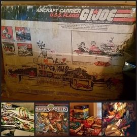 GI JOE Aircraft Carrier USS FLAGG - 80% Complete, Hotwheels Speed Chargers, Dark World, Barbies, Vintage Toys and More