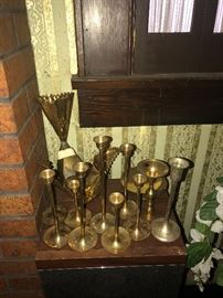 Assortment of classy brass candle holders. 