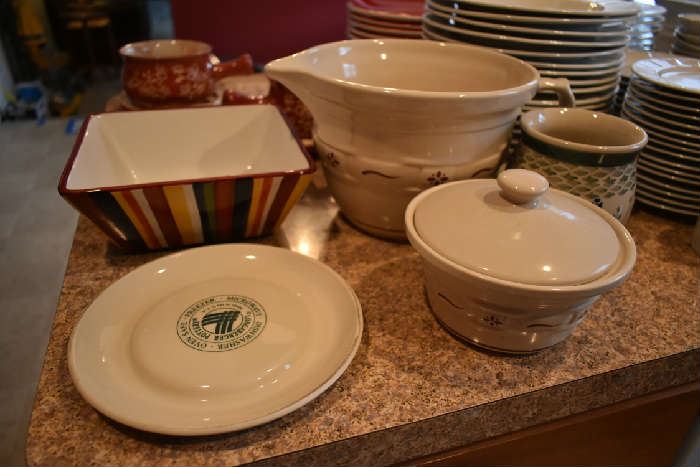 PAMPERED CHEF SQUARE BOWL, LINGABERGER BUTTER DISH & MIXING BOWL