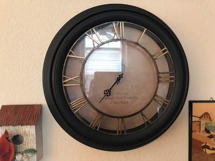 Wall clock.  $10

All items MUST be picked up on March 21st or 22nd only.  If you are unable to do this please email rcullen@virtualparalegalny.com PRIOR to purchasing.

Sale has a house full of items available for sale, you are welcome to shop when you pick up your purchased items.  Lots of home decor, 2 closets FULL of ladies clothes and shoes, all like new and name brand, garage stuff, kitchen stuff etc.
GREAT PRICES!