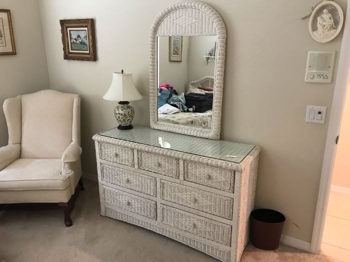$110.  Wicker dresser with mirror. 
All items MUST be picked up on March 21st or 22nd only.  If you are unable to do this please email rcullen@virtualparalegalny.com PRIOR to purchasing.
Sale has a house full of items available for sale, you are welcome to shop when you pick up your purchased items.  Lots of home decor, 2 closets FULL of ladies clothes and shoes, all like new and name brand, garage stuff, kitchen stuff etc.
GREAT PRICES!