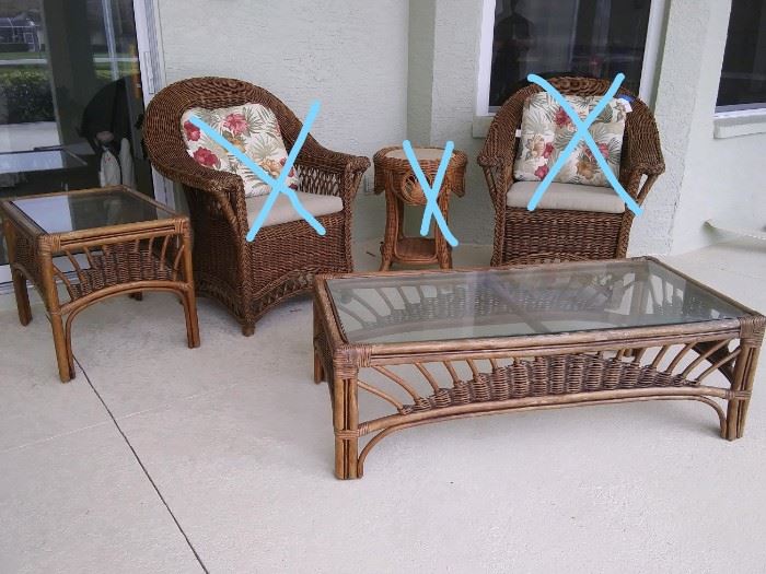 $50.  Wicker tables (not chairs or round table).  
All items MUST be picked up on March 21st or 22nd only.  If you are unable to do this please email rcullen@virtualparalegalny.com PRIOR to purchasing.
Sale has a house full of items available for sale, you are welcome to shop when you pick up your purchased items.  Lots of home decor, 2 closets FULL of ladies clothes and shoes, all like new and name brand, garage stuff, kitchen stuff etc.
GREAT PRICES!