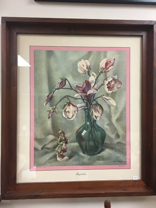 1940s magnolia print with a handmade frame.  The history is written on the back. 