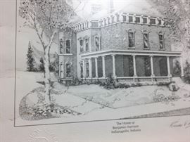 One of two famous home prints, this one is Benjamin Harrison’s home in Indiana 