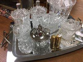 Collection of covered crystal jars