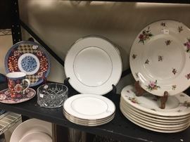 Display of Smithsonian historical reproduction china, few pieces of Lenox china,  set of beautiful rose buffet plates. 
