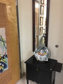 1920-30’s bar, antique mirror, large German plate