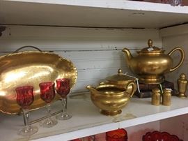 Depression gold tea service manufactured in West Virginia