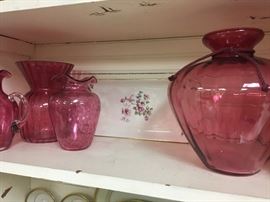 Vintage pink items and English tray