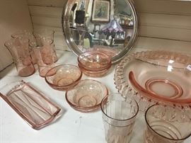 Depression era berry bowls and later 1800’s pink glass pieces