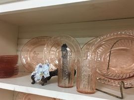 Cabbage rose depression era serving pieces and tumblers