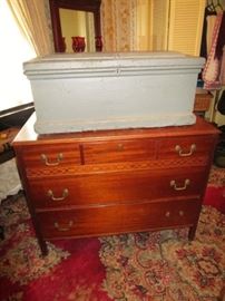 Primitive chest, antique dresser, vintage area rug