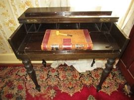 Folding top vintage desk, 1920's ledger, corn cob pipe
