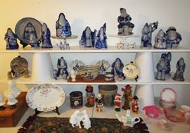 Eldreth & Beaumont Brothers pottery collection, misc. glass, china, Fenton thumb print bowl