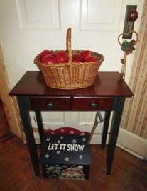 Side table, basket w/ apples, Wooden decor