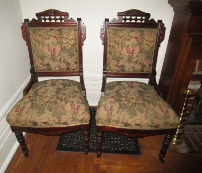 2 antique wooden/upholstered chairs, Eastlake style!