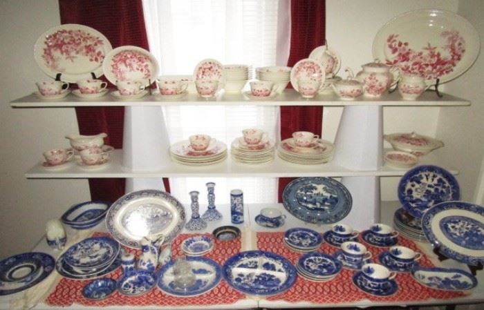 Large collection of transferware dinnerware