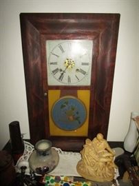 Antique mantle/table clock, Weller vase, stone carving