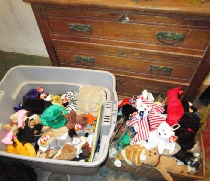 Beanie Baby collectibles, antique 3 drawer chest