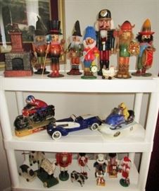 Nut cracker collection, vintage decanters