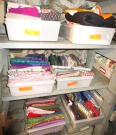 Many boxes of material, vintage patterns and craft/sewing items.