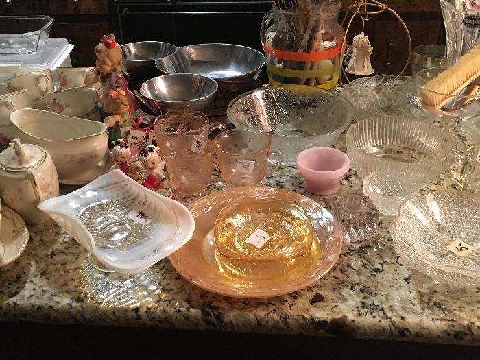 Antique glassware, depression glass carnival glass & china