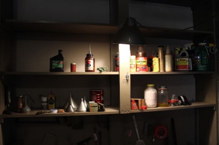 All on 2 Shelves Oil, Chemicals and Funnels