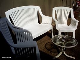 Three piece plastic patio set - table separate