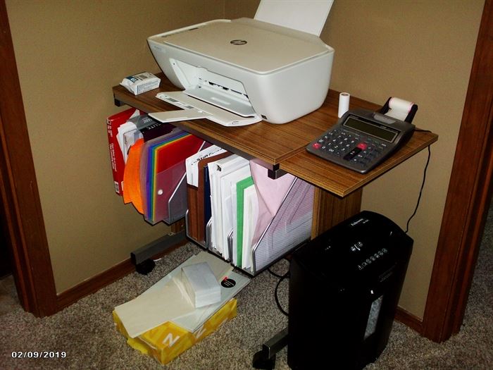 Printer, calculator, shredder and printer table all separate