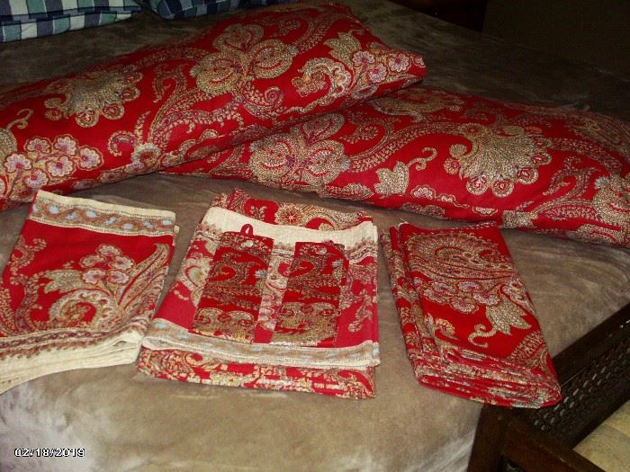 Shams, bed scarf, bed skirt and curtains