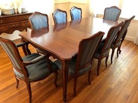 Kindel Dining Room Table, Chairs, and China Cabinet - hidden leaves expand to 96". 