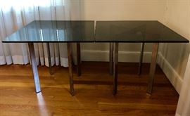 Dynomite Mid Century Smoked Glass Top Side Tables with Chromed Base -- there is a matching coffee table as well!