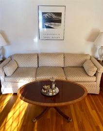Ethan Allen sofa, Baker Furniture -Oval with banded inlay.