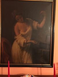 OVERSIZE OIL ON CANVAS, CANT FIND SIGNATURE BUT THIS IS AN OLD PAINTING LARGE SIZE