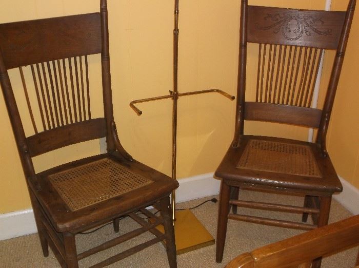 Pair of pressed back cane seat chair