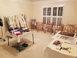 Lots of fabric in this room on rolls and I even added more than what you see under the table