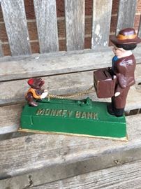 Vintage cast iron monkey bank