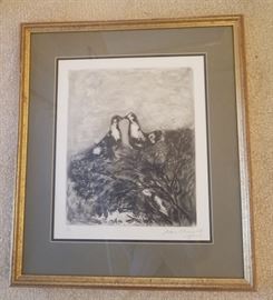 Marc Chagall etching - "Two Doves"