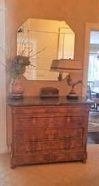 Antique burl chest with marble top 